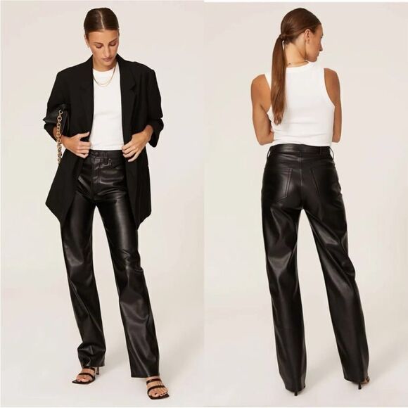 Anine Bing Women's Vegan Faux Leather Pants Kat Trousers Black Size Euro 36
